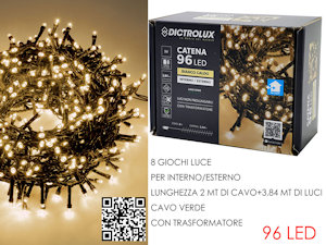 96 LED MINILUCCIOLE ESTERNO MT.3,84+2 CAVO BIANCA CALDA PROGRAMMABILE 449949B GE