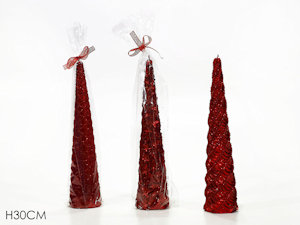 CANDELA SAGOMATA ALBERO DI NATALE CONICO CM.H.30 CON RILIEVI ROSSA 433461 GENERA