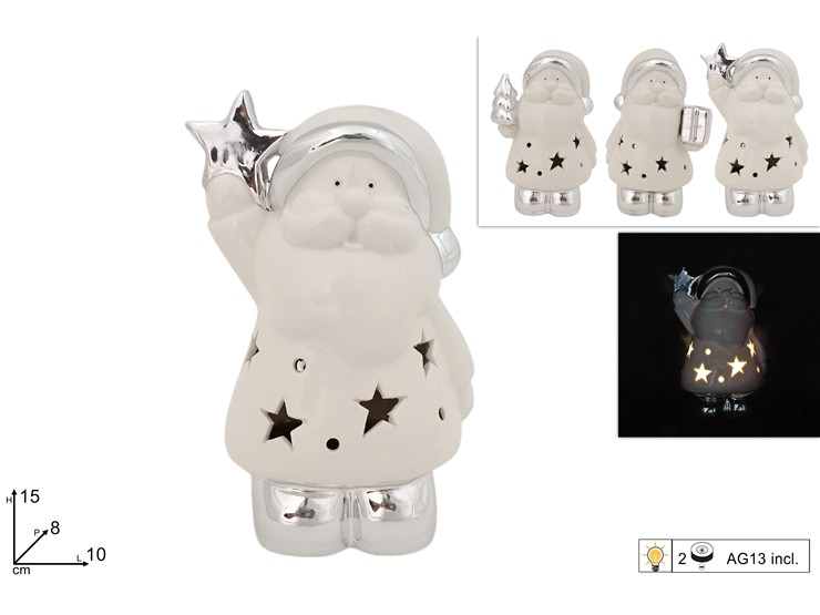 PERS. BABBO NATALE IN CERAMICA IN PIEDI LUCE CM.10xH.15 BIANCO DUESSE
