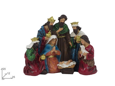 PERS. NATIVITA' IN CERAMICA UNICA 7 PERSONAGGI IN CAPANNA CM.25x H.20 DUESSE