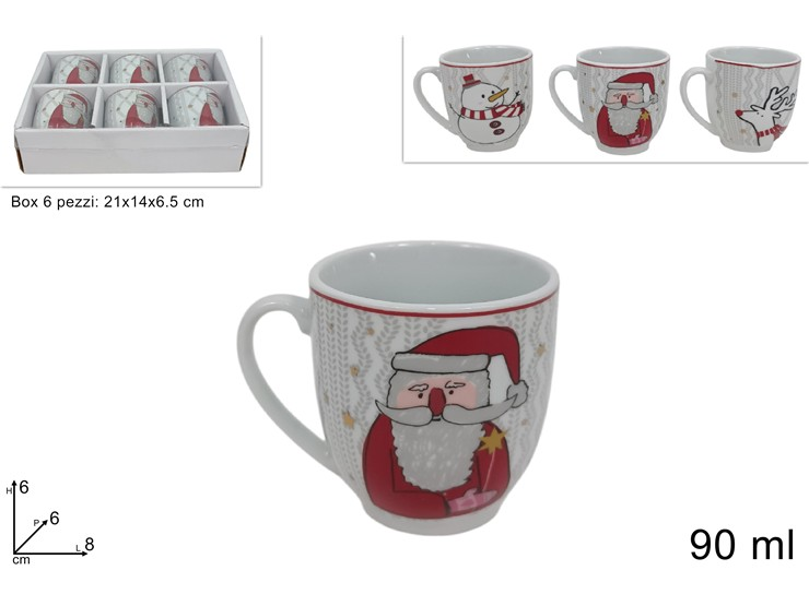 TAZZINE CAFFE' CONF.6PZ. BIANCHE CON DECORO PERSONAGGI NATALIZI DUESSE