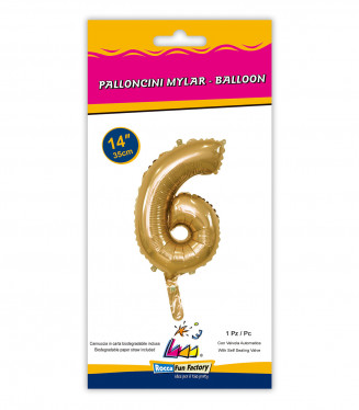 PALLONCINO MYLAR  cm.36 NUMERO ORO 6