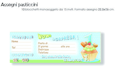 INVITO 1° COMPLEANNO BAMBINO INVITO ASSEGNO DA 15 FOGLI  34.1967