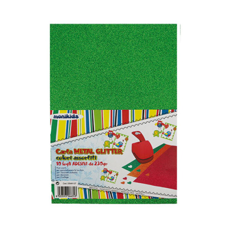 CARTA METALLIZZATA GLITTER A4 280GR. CONF.10 FOGLI ASSORTITI ADESIVI NIKOFFICE