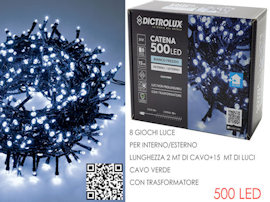 500 LED MINILUCCIOLE ESTERNO MT.20+6.5 CAVO BIANCA GHIACCIO PROGRAM GENERAL