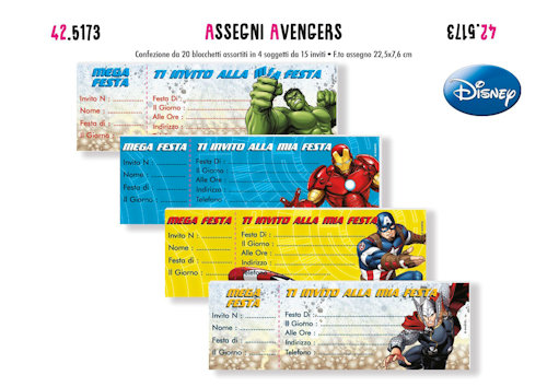 INVITO AVENGERS INVITO ASSEGNO DA 15 FOGLI