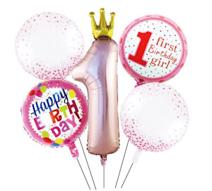 PRIMO COMPLEANNO CELESTE PALLONCINO MYLAR KIT CON NUMERO E PALLONCINI ROSA SWEEP