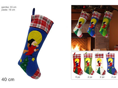 CALZA DELLA BEFANA CM.40 IN PANNO CON APPLICAZIONE DUESSE