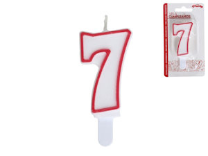 candelina BIANCA con bordo rosso N.7 in blister GERIMPORT