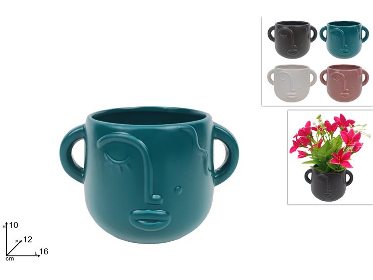 VASO IN CERAMICA STILIZZATO VISO CM.16x12xH.10 DUESSE