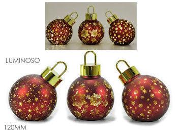 PERS. SFERE SINGOLE IN VETRO 12 CM. ROSSE DECORATE ORO CON LUCE 424761 GENERAL