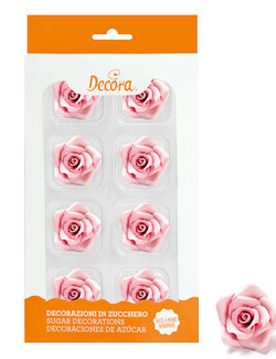 DECORAZIONI IN ZUCCHERO ROSA MEDIA ROSA CONF. 8PZ. DECORA