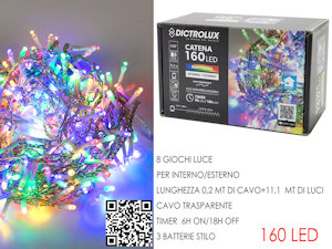 160 LED CATENA MT.8+1,0 CAVO MULTICOLOR A BATTERIE PER ESTERNO PROGRAM GENERAL