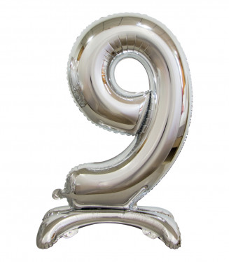 PALLONCINO MYLAR NO ELIO ARGENTO NUMERO 9 D.30 CON PIEDINI CM.76