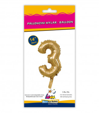 PALLONCINO MYLAR  cm.36 NUMERO ORO 3