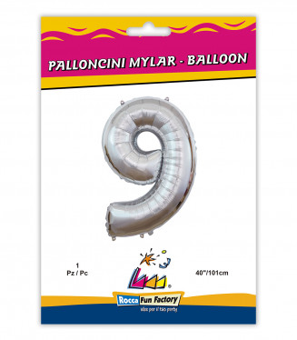 PALLONCINO MYLAR ARGENTO NUMERO 9 CM.102 D.40