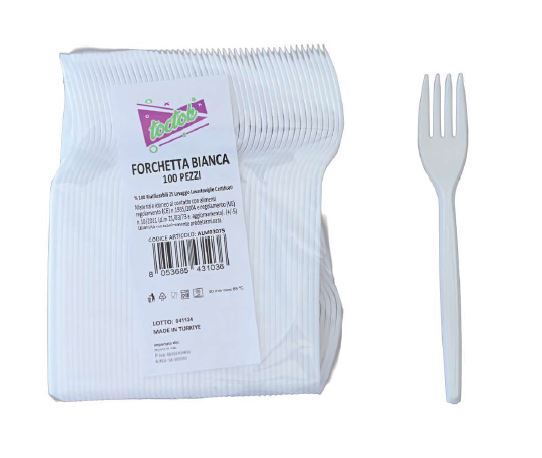 POSATE IN PLASTICA FORCHETTA RIUTILIZZABILE BIANCA CONF.100PZ. ALMAR