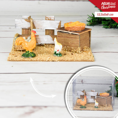 SCENARIO RECINTO CON ANIMALI GALLINE CM.12x8x6.5 IDEA'S