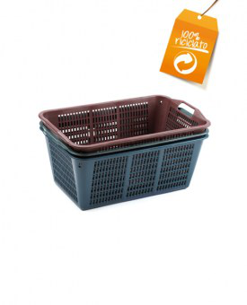 CESTA IN PLASTICA CON MANICI TRAFORTA CM.58x34xH.23 COLOR ECOPLAST