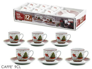 TAZZINE CAFFE' SET 6PZ BIANCHE CON PIATTINO CON DECORO ALBERO 554453 GENERAL