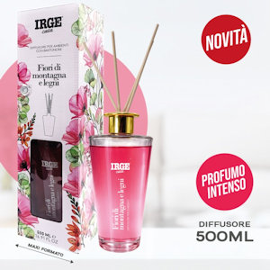 DEODORANTE AMBIENTE LIQUIDO CON BASTONCINI 500 ML. IN VASETTO FIORI DI MONTAGNA