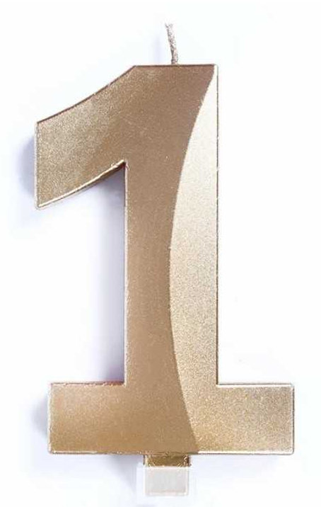 CANDELINA CERA 3D CM.10 ORO CHROME NUMERO 1