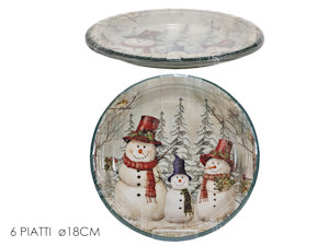 PARTY NATALE DECORO PUPAZZO IN CARTA PIATTI CM.18 CONF.6 PZ. 471088 GENERAL
