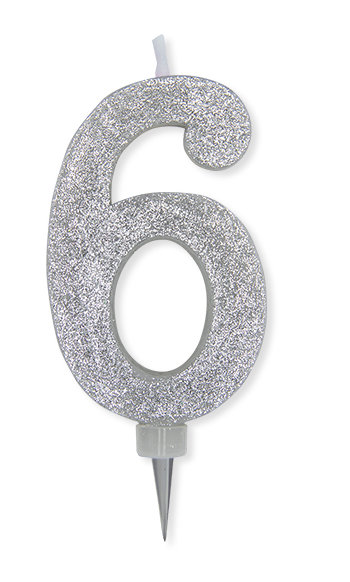 CANDELINA MAX CERA SWEETY CM.15 GLITTER ARGENTO N. 6 BIGPARTY