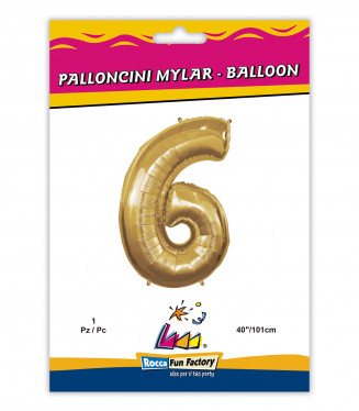 PALLONCINO MYLAR ORO NUMERO 6 CM.102 D.40