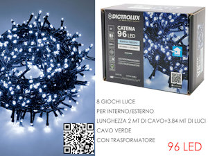 96 LED MINILUCCIOLE ESTERNO MT.3,84+2 CAVO BIANCA GHIACCIO  PROGRAMMAB 449948 GE