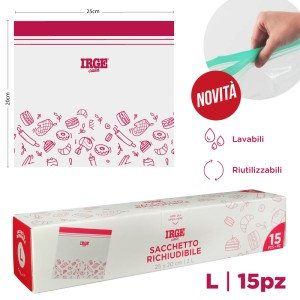 ALIMENTARE SACCHETTO RICHIUDIBILE DOPPIA ZIP CM.25x20 CONF.15PZ. IRGE
