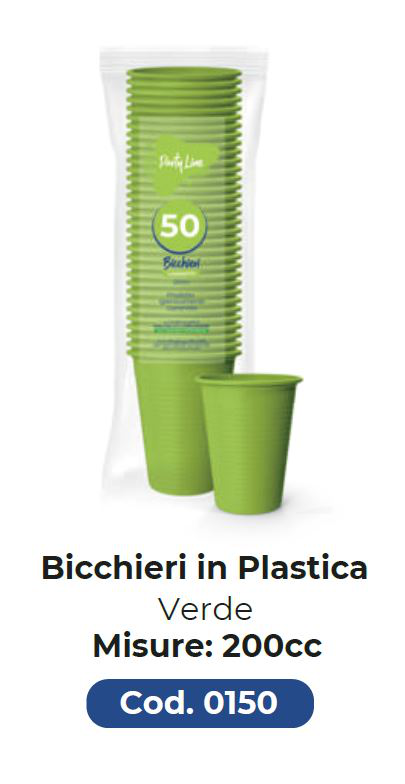 BICCHIERE IN PLASTICA RIUTILIZZABILE 200CC VERDE LIME 50PZ PARTY LINE