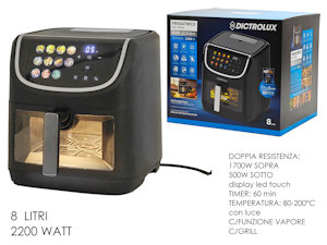 FRIGGITRICE AD ARIA ELETTRICA 2200W. CESTELLO 8 LT. TOUCH 883307 DICTROLUX