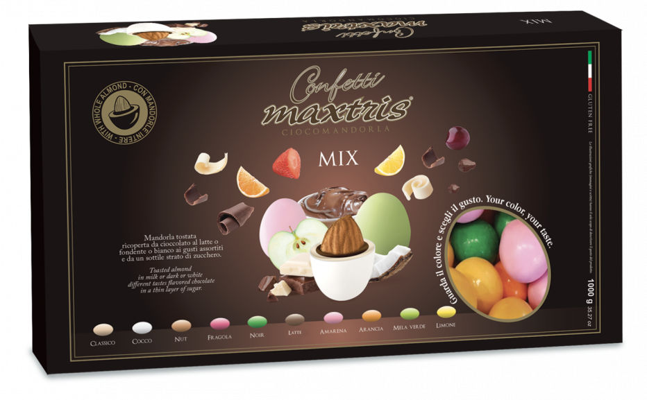 CONFETTI MAXTRIS CIOCOMANDORLA 1KG. MIX COLORATI ASS. MANDORLA RICOPERTA DI CIOC