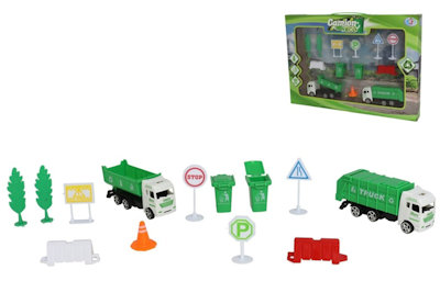 MEZZI DA LAVORO CAMION SET 10PZ. MINI RACCOLTA RIFIUTI CON ACCESSORI IN SCATOLA
