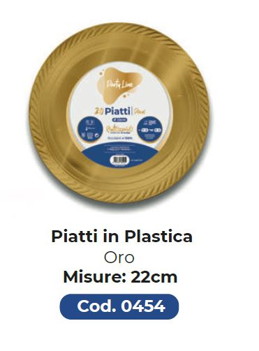 PIATTO IN PLASTICA RIUTILIZZABILE PIANO D.220 ORO 20PZ PARTY LINE