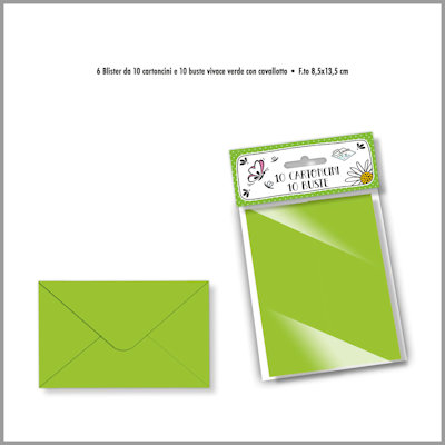 BIGLIETTI COLORATI CON BUSTE CM.9x14 VERDE FORTE CONF.10PZ. CROMO
