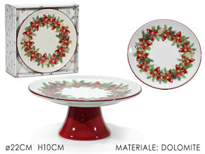 CENTROTAVOLA ALZATA IN CERAMICA CM.D.22xH.10 ROSSA CON DECORI FIORI ROSSI 471561