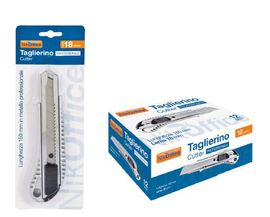 TAGLIERINO PROFESSIONALE IN ACCIAIO CON BLOCCA LAMA CM.18 SU BLISTER NIKOFFICE