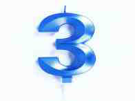 CANDELINA CERA 3D CM.10 BLU CHROME NUMERO 3