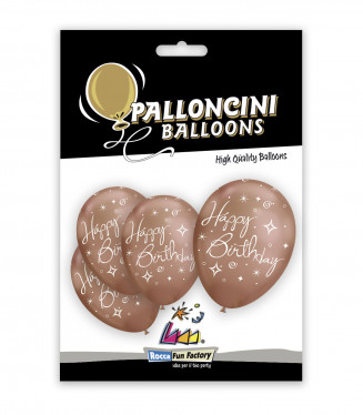 PALLONCINI 12 POLLICI TITANIO CM.32 CONF.5PZ. HAPPY BIRTHDAY RAME