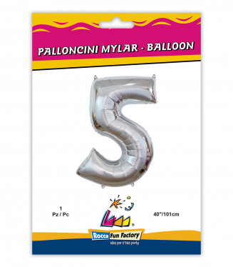 PALLONCINO MYLAR ARGENTO NUMERO 5 CM.102 D.40