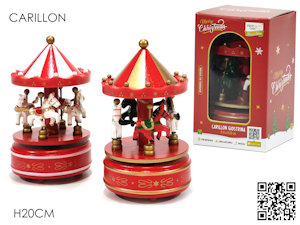CARILLON GIOSTRINA CON ANIMALI IN LEGNO CM.H.20 ROSSA 480707 GENERAL