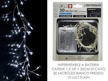 30 LED MINILUCCIOLE A BATTERIA ESTERNO MT.1,5+cavo cm.50  BIANCA FREDDA 405821 G