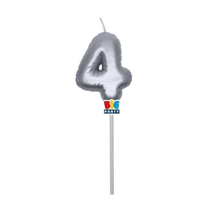 CANDELINA CERA BALLON CM.13 ARGENTO METAL N.4 BIGPARTY
