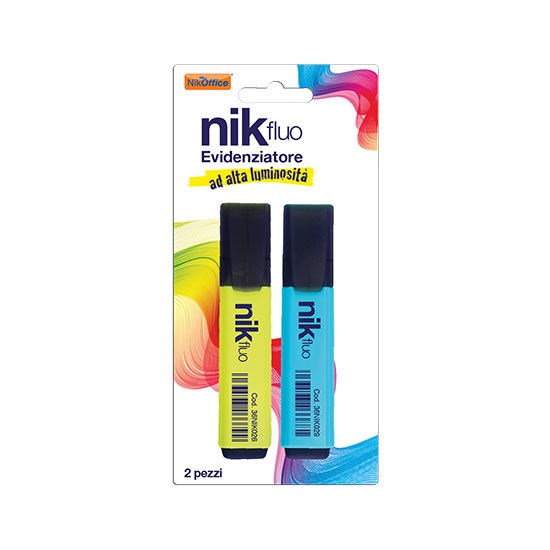 EVIDENZIATORE NIKOFFICE BIG GIALLO E BLU 2PZ. SU BLISTER