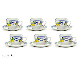 CAFFE' TAZZINE SET 6 PZ. CON PIATTINI BIANCHE CON DECORO LIMONI 524262 GENERAL