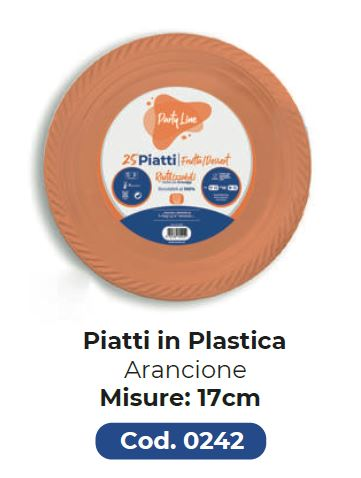 PIATTO IN PLASTICA RIUTILIZZABILE FRUTTA D.170 ARANCIONE 25PZ PARTY LINE