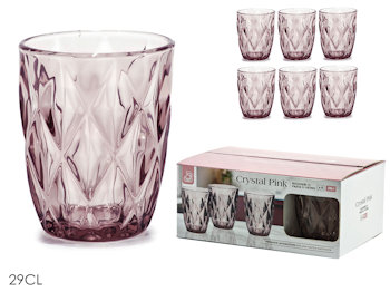 BICCHIERE ACQUA 290ML. VETRO DIAMANTE PINK SET.6PZ. 617002 GENERAL