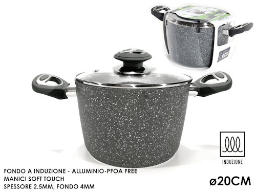 PENTOLA FONDO A INDUZIONE ALLUMINIO COPERCHIO VETRO COOKSTONE CM.20 MANICI 2 GEN